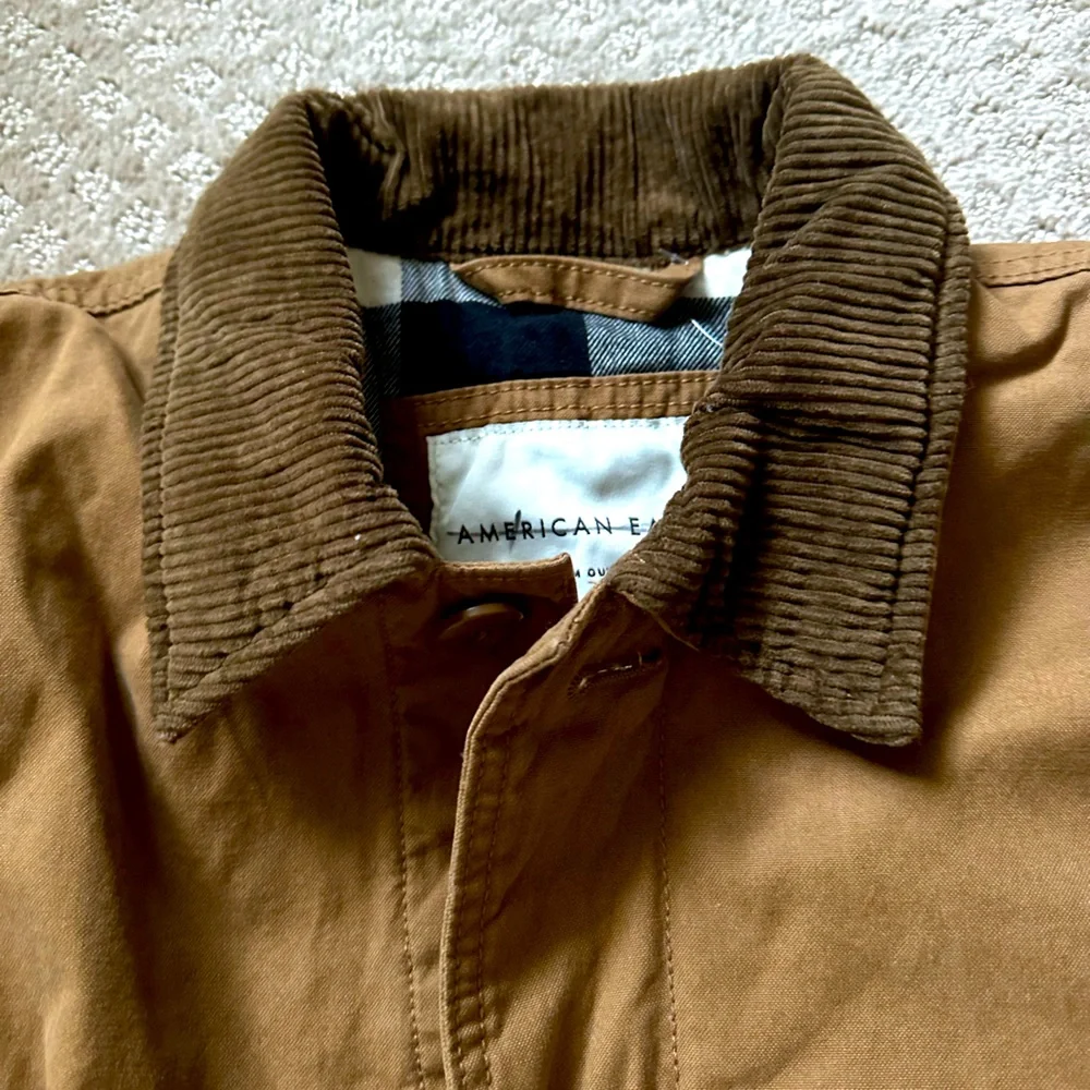 NEW American eagle brown canvas chore jacket flannel lined corduroy collar small